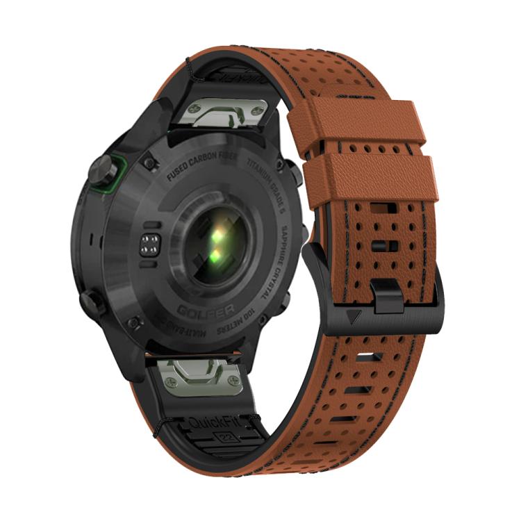 For Garmin Fenix 7 22mm Kalebol Dot Hole Silicone Leather Quick Release Watch Band(Brown Black) - free shipping - PMc TechLife - Order now!