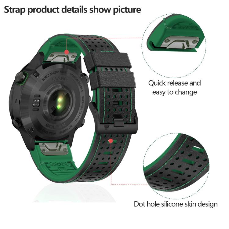 For Garmin Fenix 7 22mm Kalebol Dot Hole Silicone Leather Quick Release Watch Band(Black Green) - free shipping - PMc TechLife - Order now!