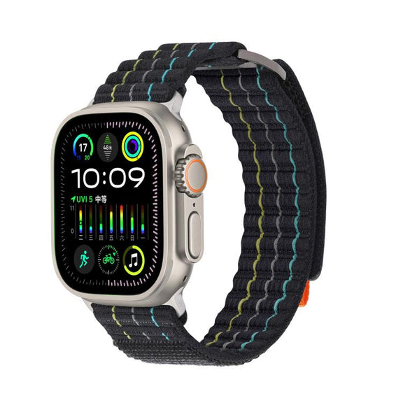 For Apple Watch 46mm / 49mm / 45mm / 44mm Kalebol  Dual-section Sports Nylon Loop Watch Band(Black)