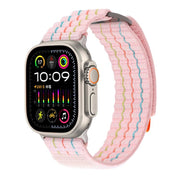 For Apple Watch 46mm / 49mm / 45mm / 44mm Kalebol  Dual-section Sports Nylon Loop Watch Band(Cherry Blossom Pink)