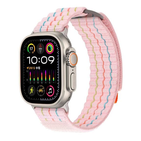 For Apple Watch 46mm / 49mm / 45mm / 44mm Kalebol  Dual-section Sports Nylon Loop Watch Band(Cherry Blossom Pink)