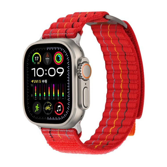 For Apple Watch 46mm / 49mm / 45mm / 44mm Kalebol  Dual-section Sports Nylon Loop Watch Band(Cherry Red)