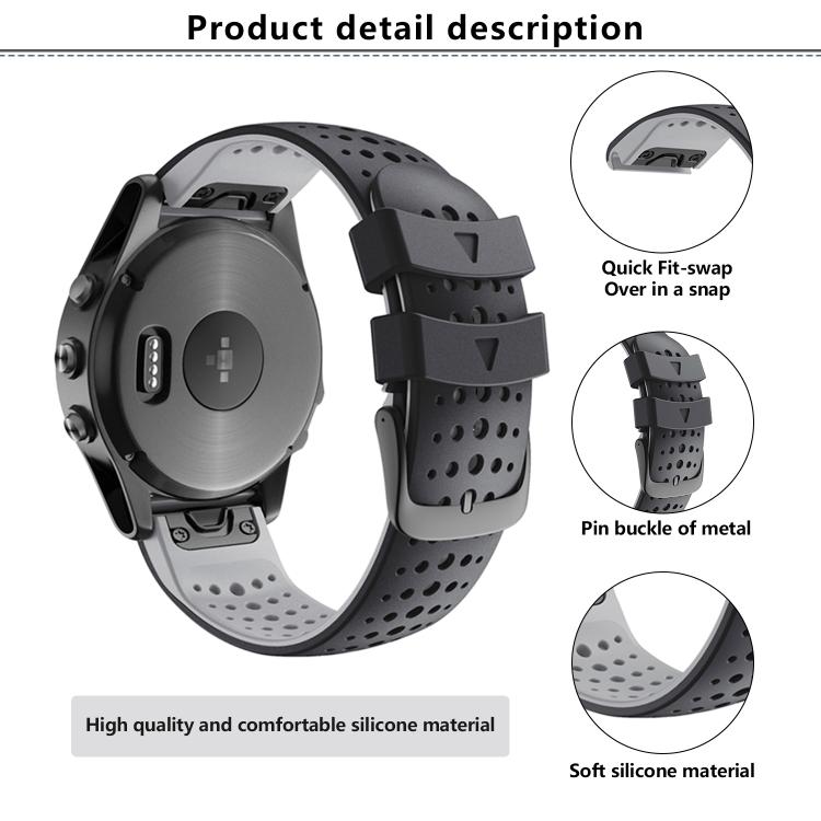 For Garmin QuickFit 22mm Kalebol Breathable Two-color Silicone Watch Band(White Black)