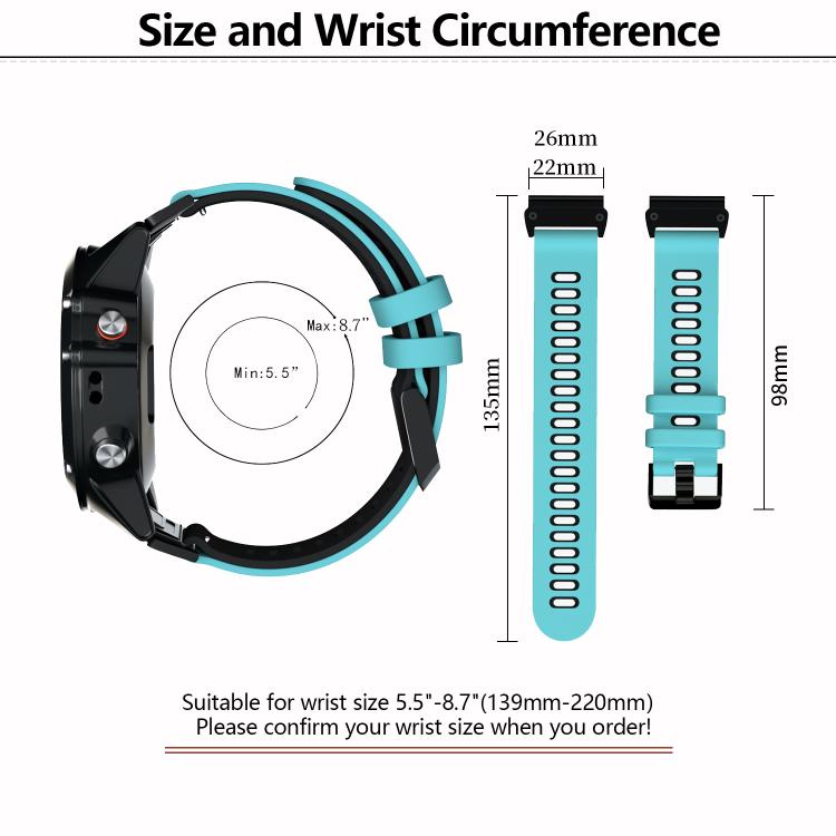 For Garmin QuickFit 26mm Kalebol Two-layer Silicone Watch Band(Teal Black) - free shipping - PMc TechLife - Order now!