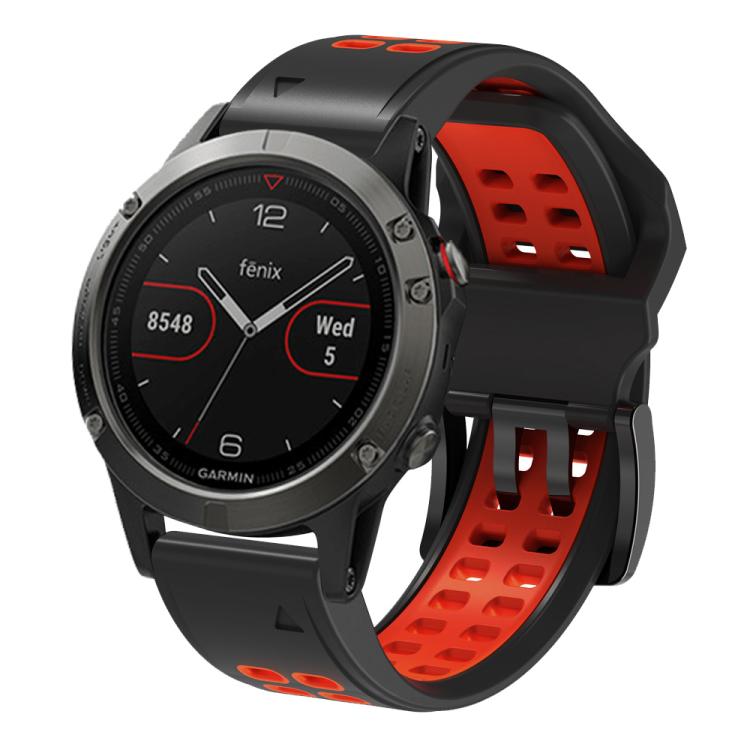 For Garmin QuickFit 22mm Kalebol Tow Row Holes Silicone Watch Band(Black Red) - free shipping - PMc TechLife - Order now!