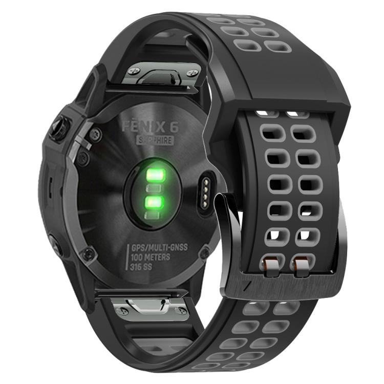 For Garmin QuickFit 22mm Kalebol Tow Row Holes Silicone Watch Band(Black Grey) - free shipping - PMc TechLife - Order now!