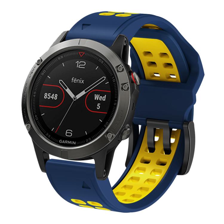 For Garmin QuickFit 26mm Kalebol Tow Row Holes Silicone Watch Band(Blue Yellow) - free shipping - PMc TechLife - Order now!