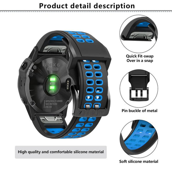For Garmin QuickFit 22mm Kalebol Tow Row Holes Silicone Watch Band(White Black)