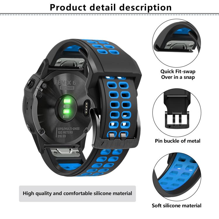 For Garmin QuickFit 22mm Kalebol Tow Row Holes Silicone Watch Band(White Black)
