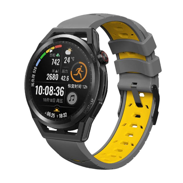 Kalebol 20mm Universal Three Row Holes Silicone Watch Band(Grey Yellow) - 20mm Bands by Kalebol | Online Shopping South Africa | PMc TechLife | Buy Now Pay Later Mobicred