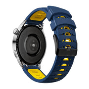 Kalebol 20mm Universal Three Row Holes Silicone Watch Band(Blue Yellow)