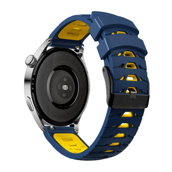 Kalebol 20mm Universal Three Row Holes Silicone Watch Band(Blue Yellow)