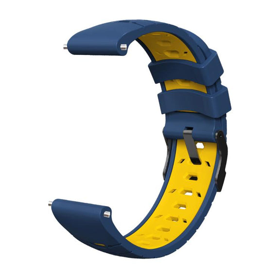 Kalebol 20mm Universal Three Row Holes Silicone Watch Band(Blue Yellow)