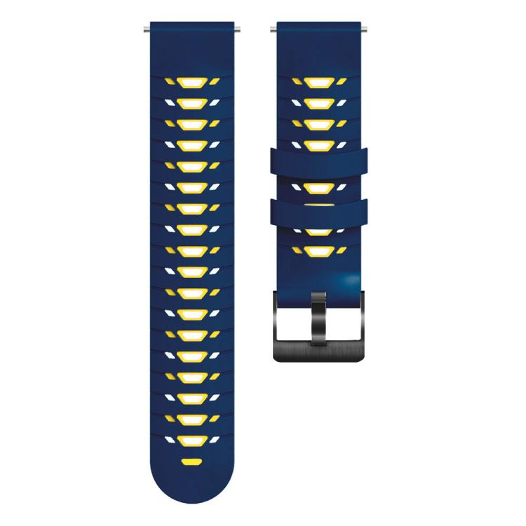 Kalebol 20mm Universal Three Row Holes Silicone Watch Band(Blue Yellow)