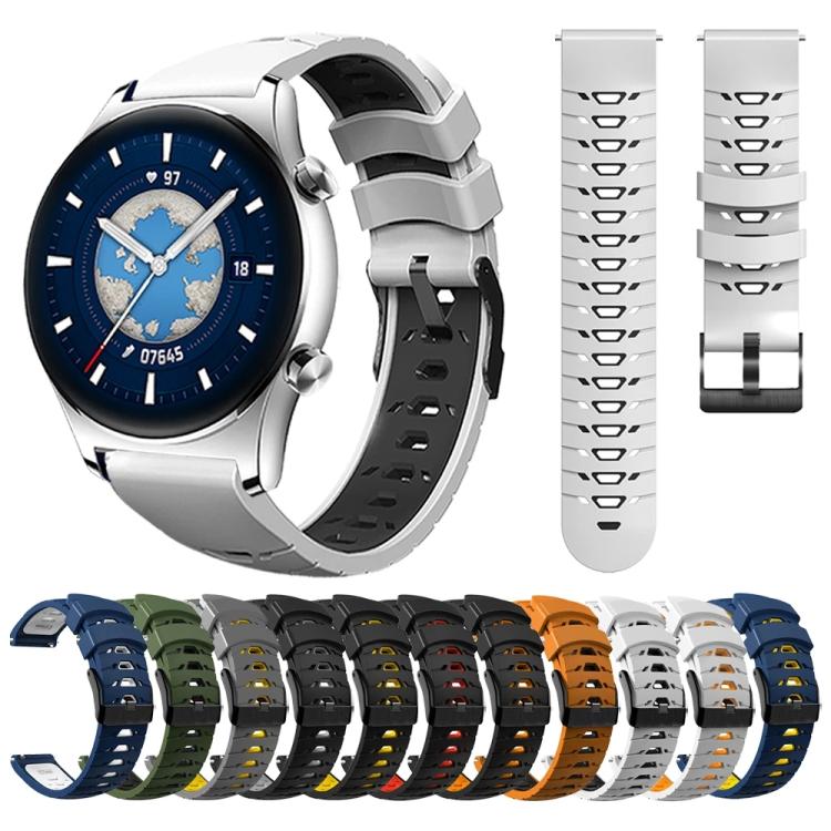 Kalebol 20mm Universal Three Row Holes Silicone Watch Band(Blue Yellow)