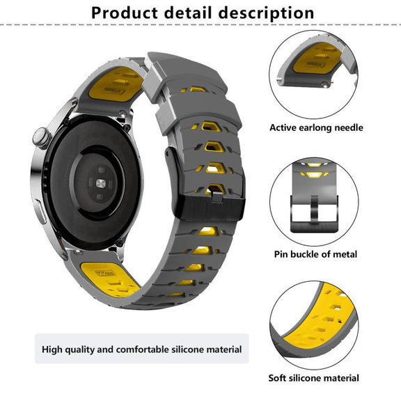 Kalebol 20mm Universal Three Row Holes Silicone Watch Band(Black Orange)