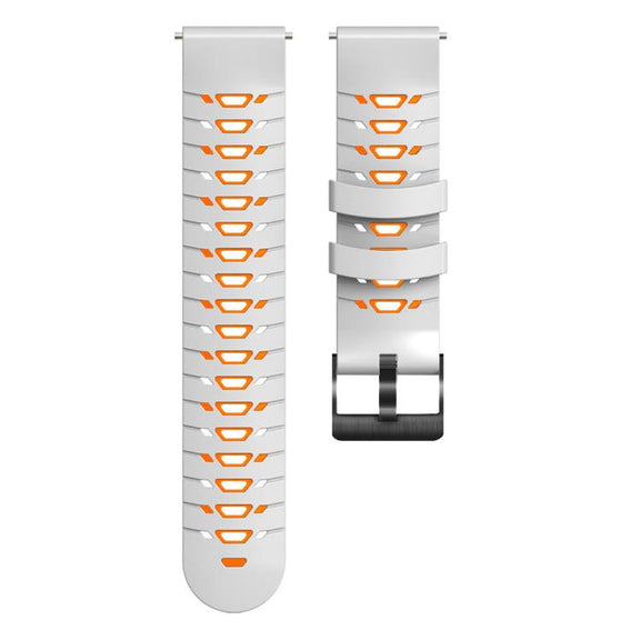 Kalebol 22mm Universal Three Row Holes Silicone Watch Band(White Orange)