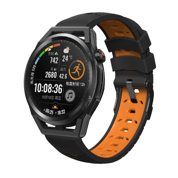 Kalebol 22mm Universal Three Row Holes Silicone Watch Band(Black Orange)