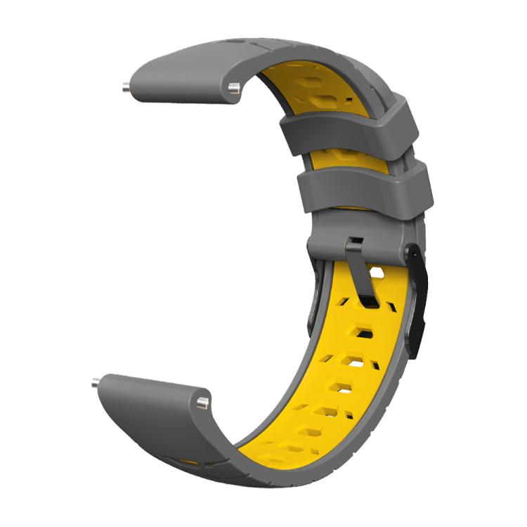 Kalebol 22mm Universal Three Row Holes Silicone Watch Band(Grey Yellow)