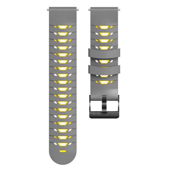 Kalebol 22mm Universal Three Row Holes Silicone Watch Band(Grey Yellow)