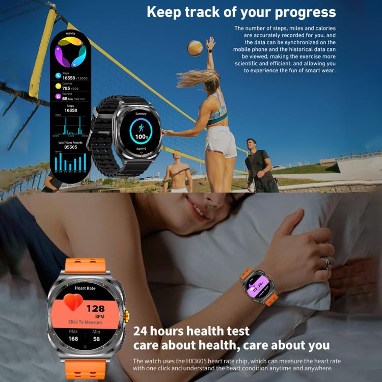 HAMTOD GT98 Headphones Smart Watch,1.53 inch, Support Bluetooth Call / NFC / Heart Rate(Silver Orange) - free shipping - PMC TechLife - Order now!