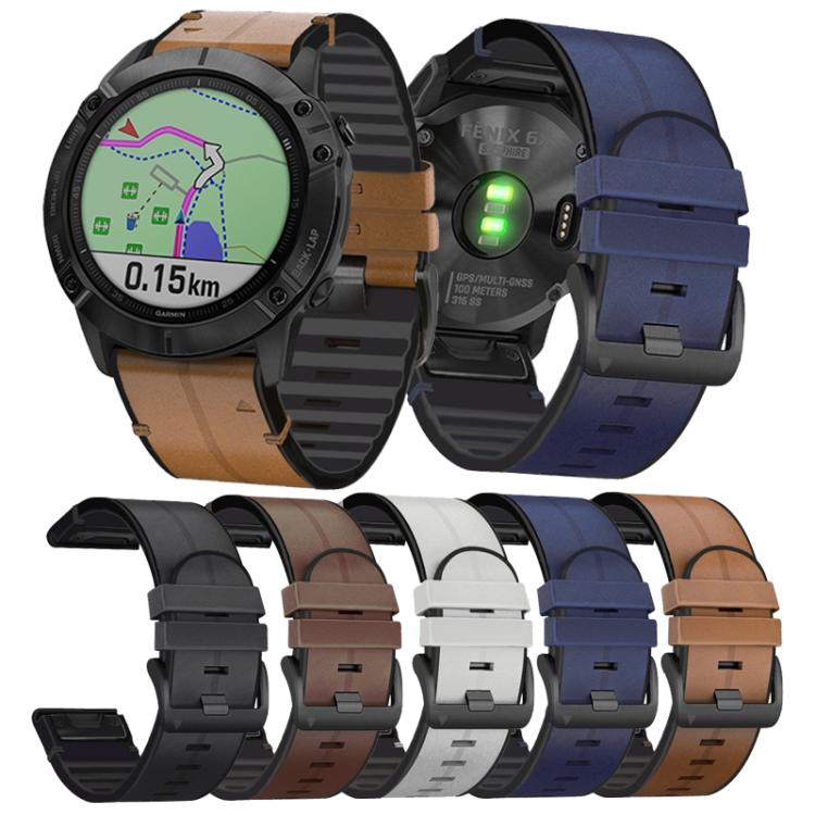 For Garmin QuickFit 22mm Kalebol Quick Release Silicone Leather Watch Band(Black)