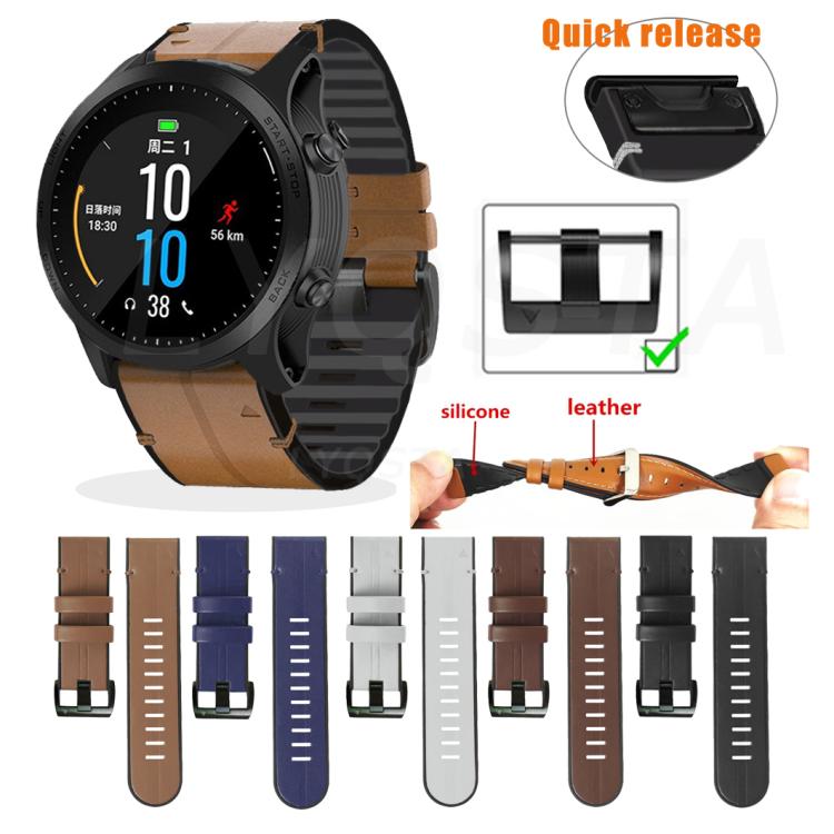 For Garmin QuickFit 22mm Kalebol Quick Release Silicone Leather Watch Band(Dark Blue) - free shipping - PMc TechLife - Order now!