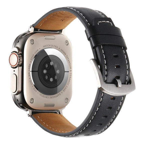 For Apple Watch 46mm / 49mm / 45mm / 44mm Kalebol Plain Genuine Leather Watch Band(Black)