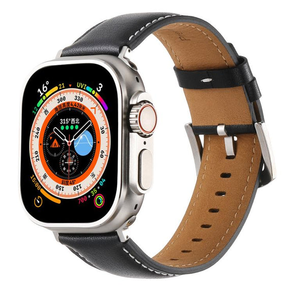 For Apple Watch 46mm / 49mm / 45mm / 44mm Kalebol Plain Genuine Leather Watch Band(Black)