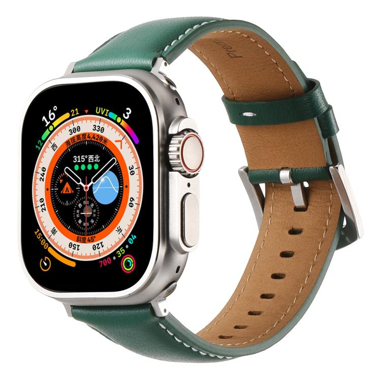 For Apple Watch 46mm / 49mm / 45mm / 44mm Kalebol Plain Genuine Leather Watch Band(Green)