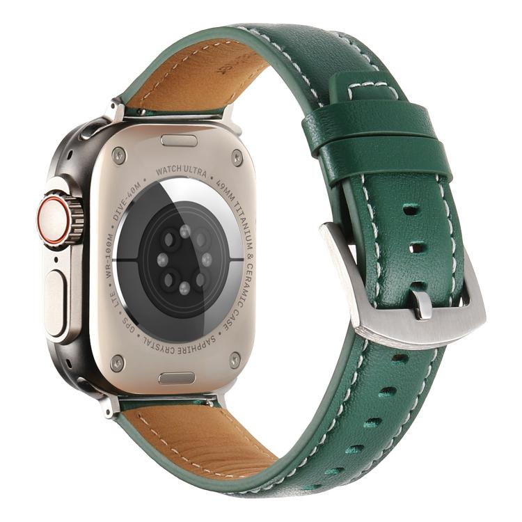 For Apple Watch 46mm / 49mm / 45mm / 44mm Kalebol Plain Genuine Leather Watch Band(Green)