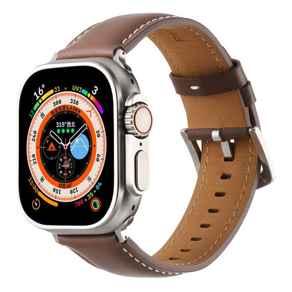 For Apple Watch 46mm / 49mm / 45mm / 44mm Kalebol Plain Genuine Leather Watch Band(Dark Brown)