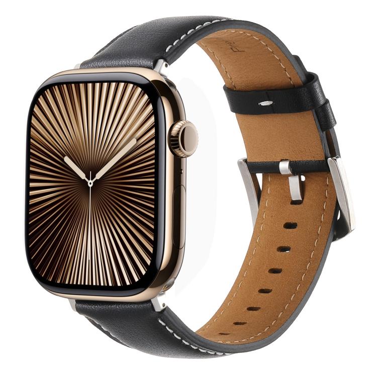 For Apple Watch 42mm / 41mm / 40mm / 38mm Kalebol Plain Genuine Leather Watch Band(Black)