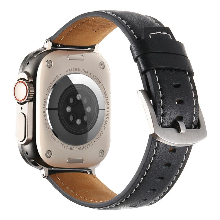 For Apple Watch 42mm / 41mm / 40mm / 38mm Kalebol Plain Genuine Leather Watch Band(Black)