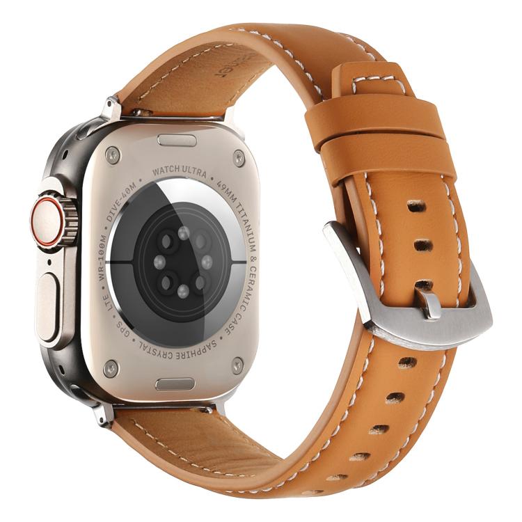 For Apple Watch 42mm / 41mm / 40mm / 38mm Kalebol Plain Genuine Leather Watch Band(Yellow Brown)