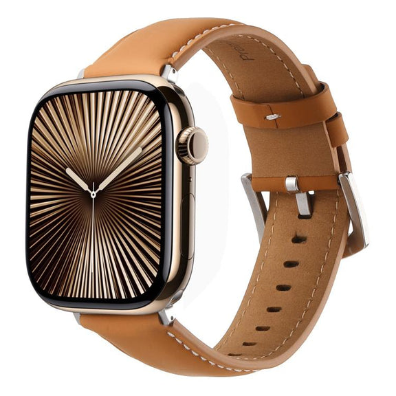 For Apple Watch 42mm / 41mm / 40mm / 38mm Kalebol Plain Genuine Leather Watch Band(Yellow Brown)
