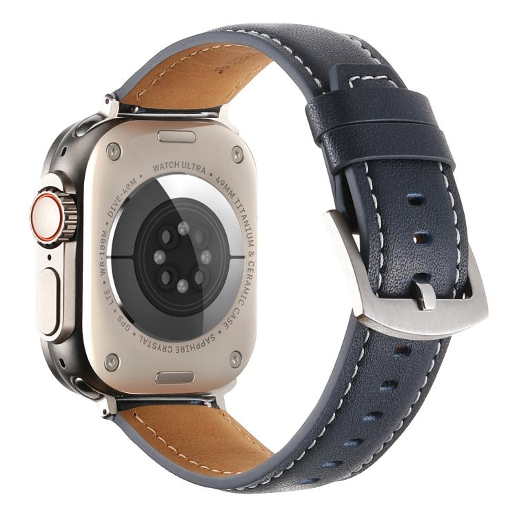 For Apple Watch 42mm / 41mm / 40mm / 38mm Kalebol Plain Genuine Leather Watch Band(Dark Blue)