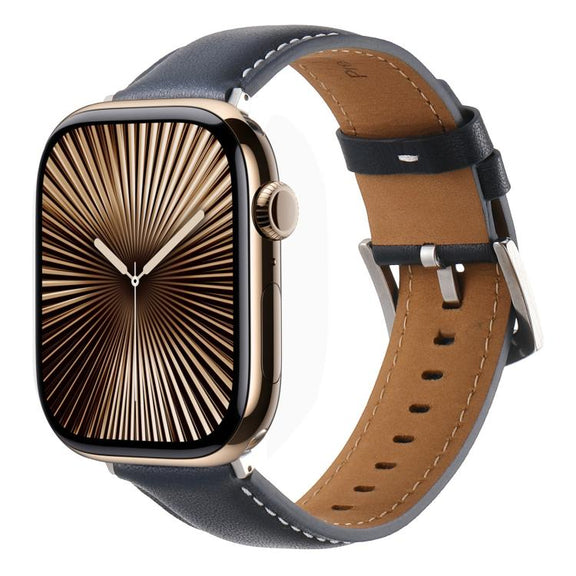 For Apple Watch 42mm / 41mm / 40mm / 38mm Kalebol Plain Genuine Leather Watch Band(Dark Blue)