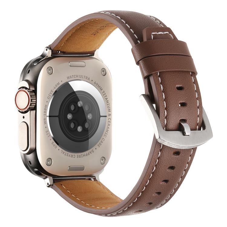 For Apple Watch 42mm / 41mm / 40mm / 38mm Kalebol Plain Genuine Leather Watch Band(Dark Brown)