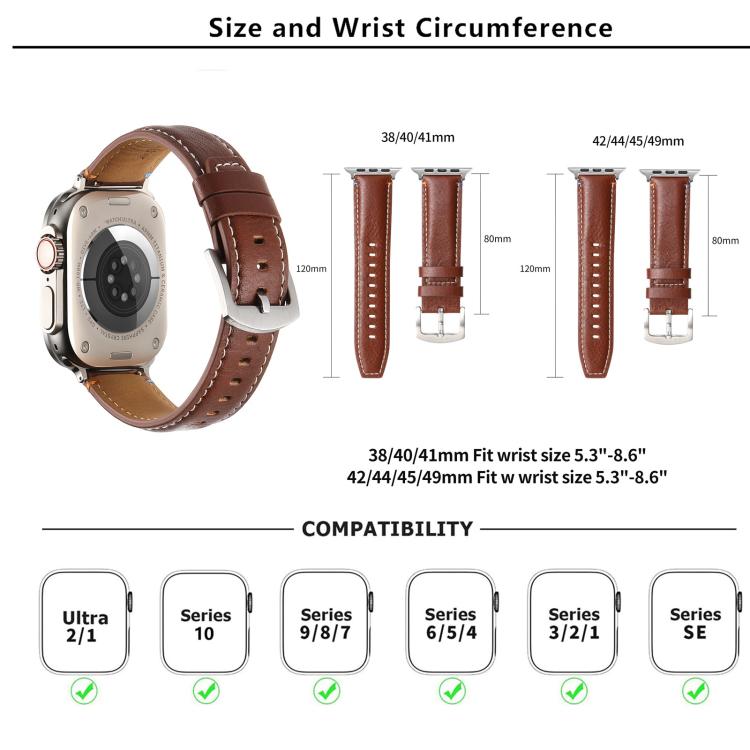 For Apple Watch 46mm / 49mm / 45mm / 44mm Kalebol Plain Genuine Leather Watch Band(Dark Brown)
