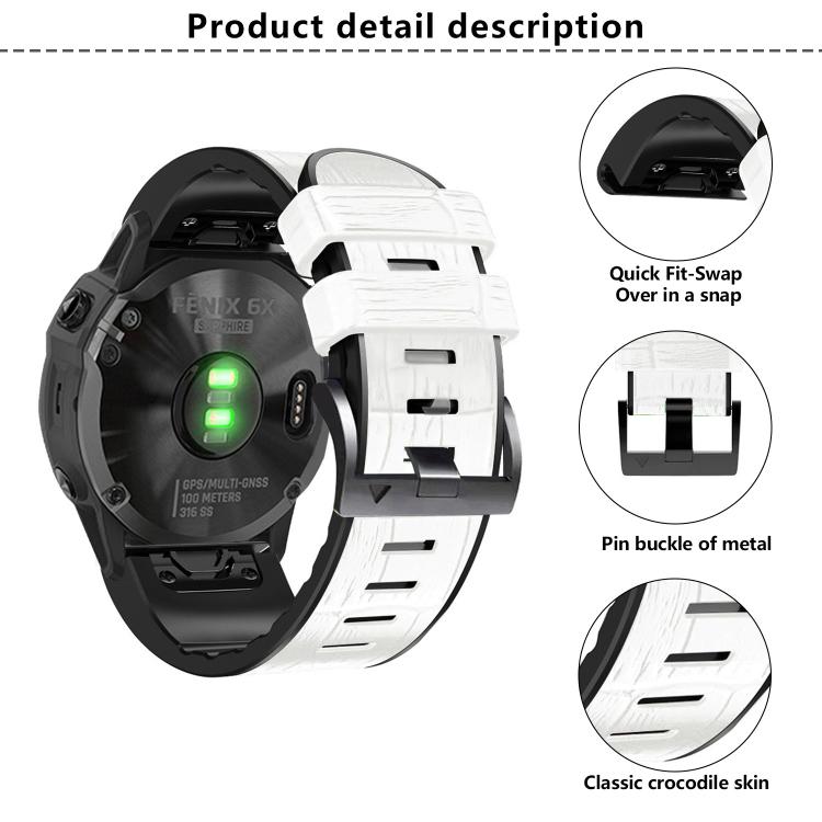 For Garmin QuickFit 26mm Kalebol Crocodile Texture Silicone Leather Watch Band(White) - free shipping - PMc TechLife - Order now!