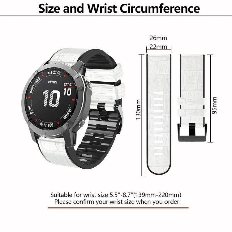 For Garmin QuickFit 22mm Kalebol Crocodile Texture Silicone Leather Watch Band(Black)