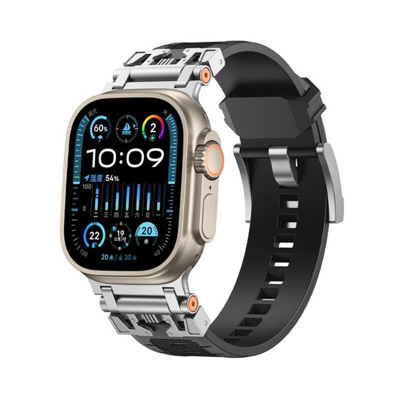 For Apple Watch 46mm / 49mm / 45mm / 44mm Kalebol Armor TPU Watch Band(Silver Black)