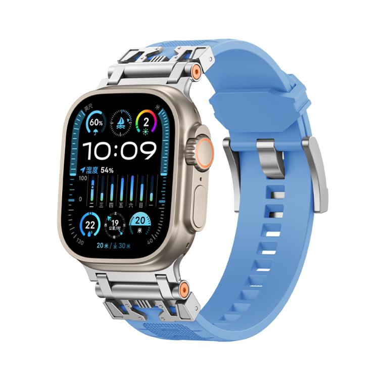 For Apple Watch 46mm / 49mm / 45mm / 44mm Kalebol Armor TPU Watch Band(Silver Light Blue) - free shipping - PMc TechLife - Order now!