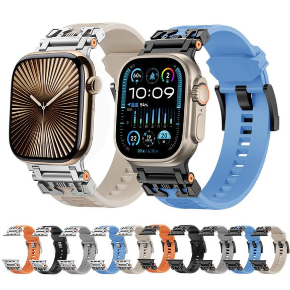 For Apple Watch 46mm / 49mm / 45mm / 44mm Kalebol Armor TPU Watch Band(Silver Orange)