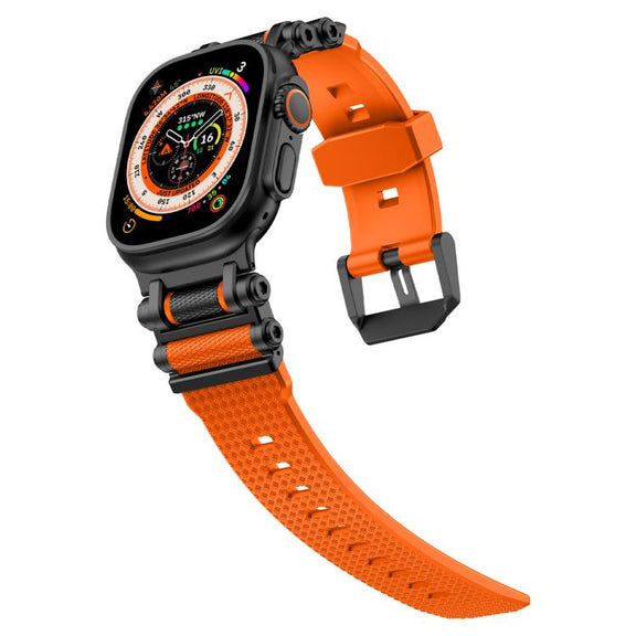 For Apple Watch 46mm / 49mm / 45mm / 44mm Armor Gear Silicone Watch Band(Black Orange)