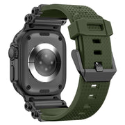 For Apple Watch 46mm / 49mm / 45mm / 44mm Armor Gear Silicone Watch Band(Black Green)