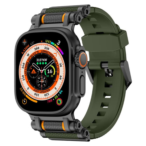 For Apple Watch 46mm / 49mm / 45mm / 44mm Armor Gear Silicone Watch Band(Black Green)