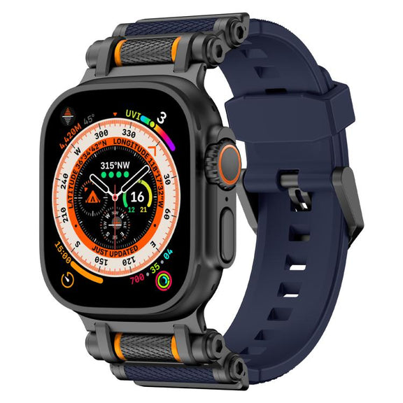 For Apple Watch 46mm / 49mm / 45mm / 44mm Armor Gear Silicone Watch Band(Black Blue)