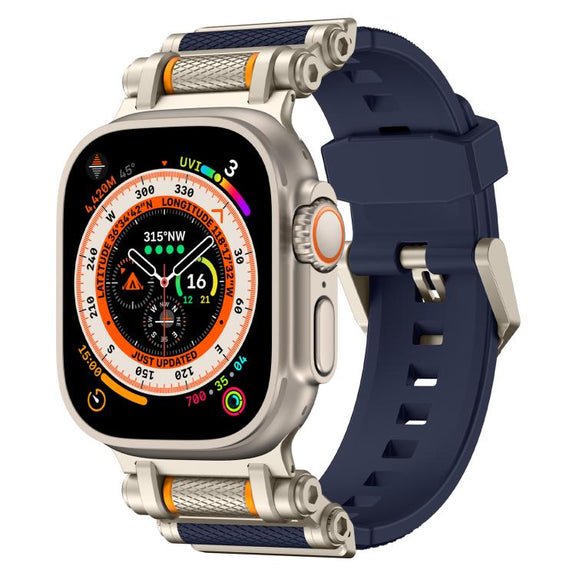 For Apple Watch 46mm / 49mm / 45mm / 44mm Armor Gear Silicone Watch Band(Titanium Blue)